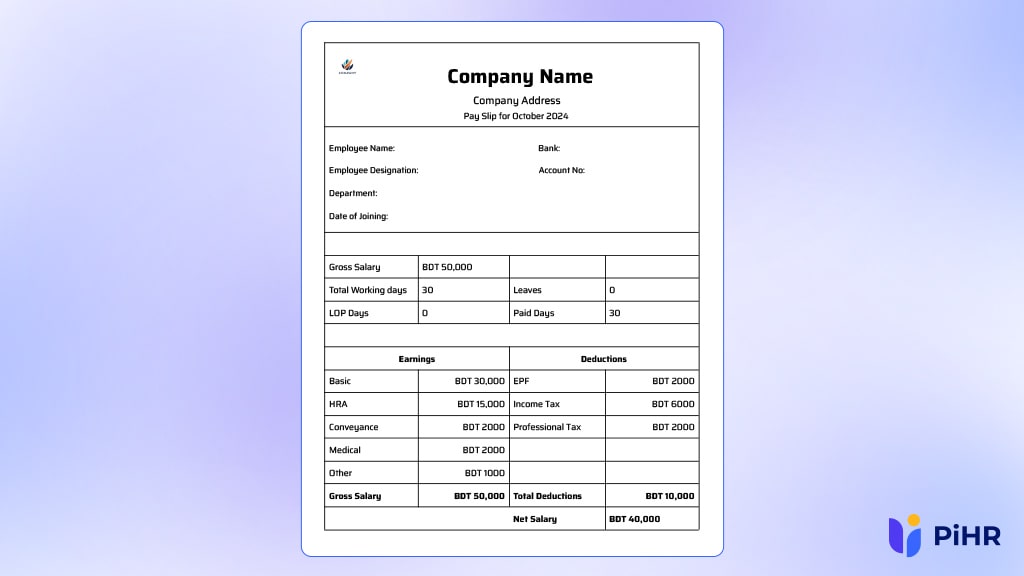 Salary Slip Format Example No. 2