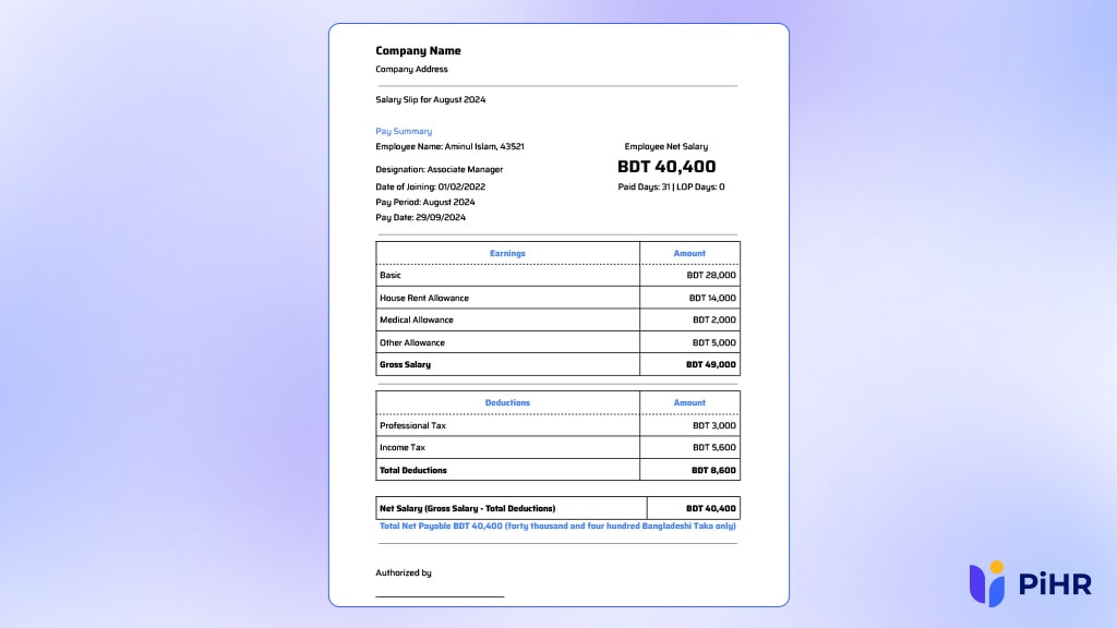 Example No. 3: Salary Slip Format in Word