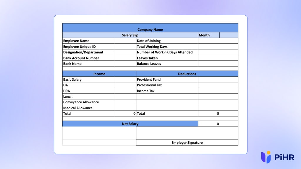 Example No. 4: Salary Slip Format in Excel