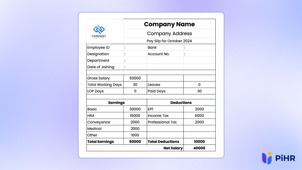 Example No. 5: Salary Slip Format in Excel